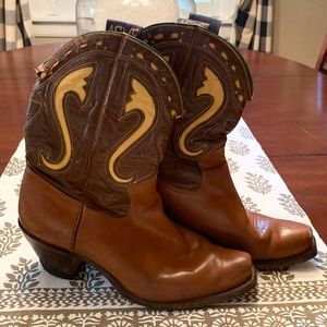 Vintage Cowgirl Boots with Yellow Inlay Design by Acme Boot